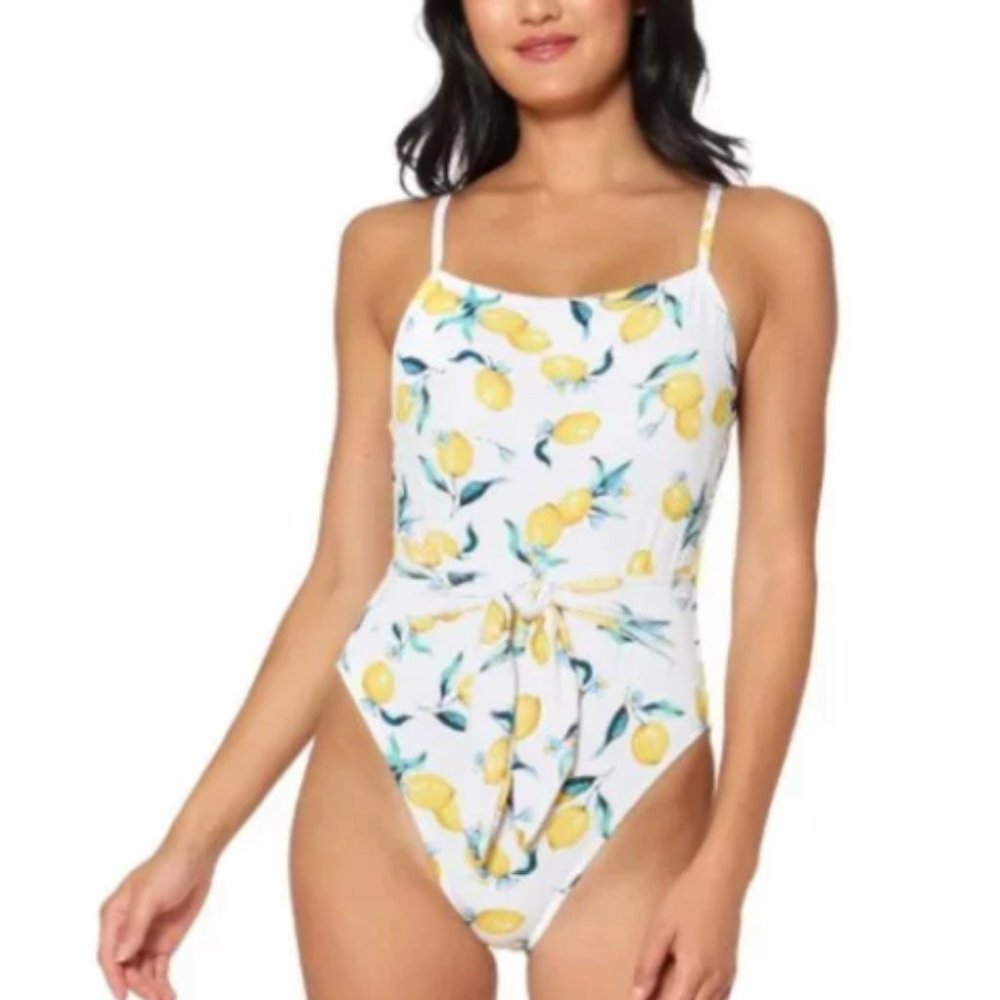 Jessica Simpson White One-Piece Swimsuit with Yellow Lemon Print